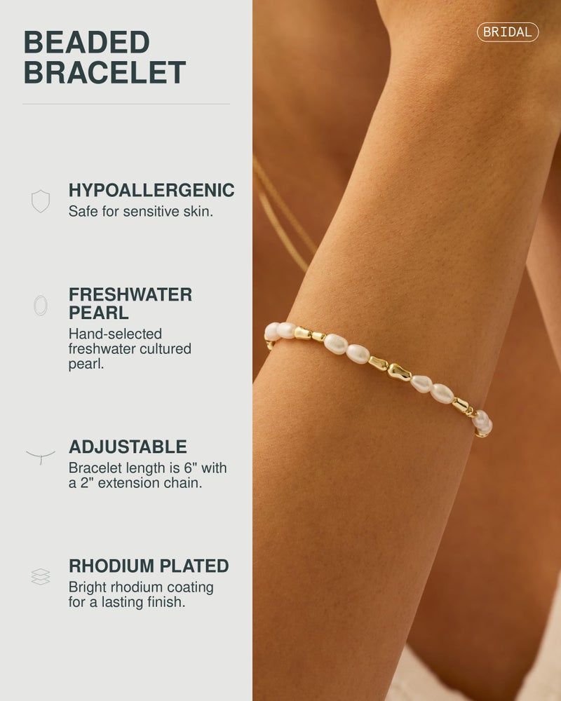 PAVOI 18K Gold Plated Adjustable Beaded Bracelet with Elegant Pearls - Ideal Bridal Jewelry Accessory for Women - Image 2