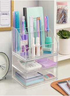 STORi STORi Chloe Stackable Clear Makeup Holder and Double Organizer Drawer Set | Organize Cosmetics and Beauty Supplies | Made in USA  - Image 2