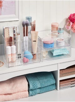STORi STORi Chloe Stackable Clear Makeup Holder and Double Organizer Drawer Set | Organize Cosmetics and Beauty Supplies | Made in USA  - Image 1