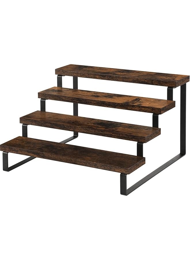 The Bros 4 Tier Wooden Display Riser Stand, Multi-level Spice Rack Organizer, Tiered Perfume & Cologne Organizer, Rustic Iron Leg Shelf for Candles, Figures & Decorations  - Image 1