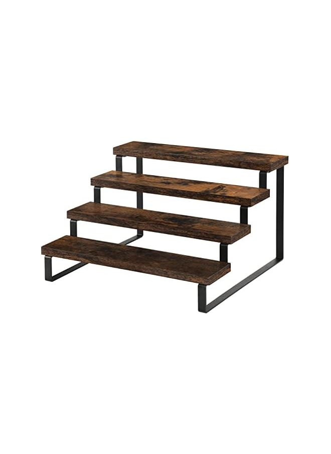 The Bros 4 Tier Wooden Display Riser Stand, Multi-level Spice Rack Organizer, Tiered Perfume & Cologne Organizer, Rustic Iron Leg Shelf for Candles, Figures & Decorations  - Image 2