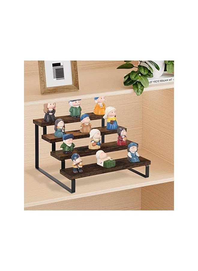 The Bros 4 Tier Wooden Display Riser Stand, Multi-level Spice Rack Organizer, Tiered Perfume & Cologne Organizer, Rustic Iron Leg Shelf for Candles, Figures & Decorations  - Image 4