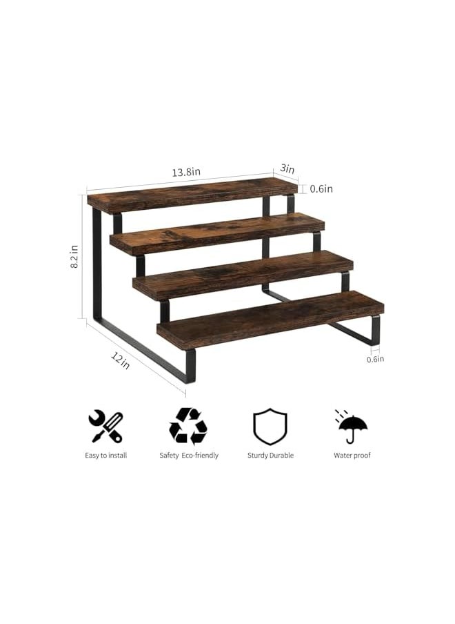 The Bros 4 Tier Wooden Display Riser Stand, Multi-level Spice Rack Organizer, Tiered Perfume & Cologne Organizer, Rustic Iron Leg Shelf for Candles, Figures & Decorations  - Image 5