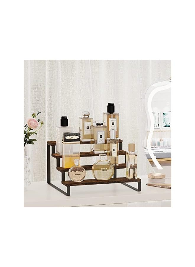 The Bros 4 Tier Wooden Display Riser Stand, Multi-level Spice Rack Organizer, Tiered Perfume & Cologne Organizer, Rustic Iron Leg Shelf for Candles, Figures & Decorations  - Image 3