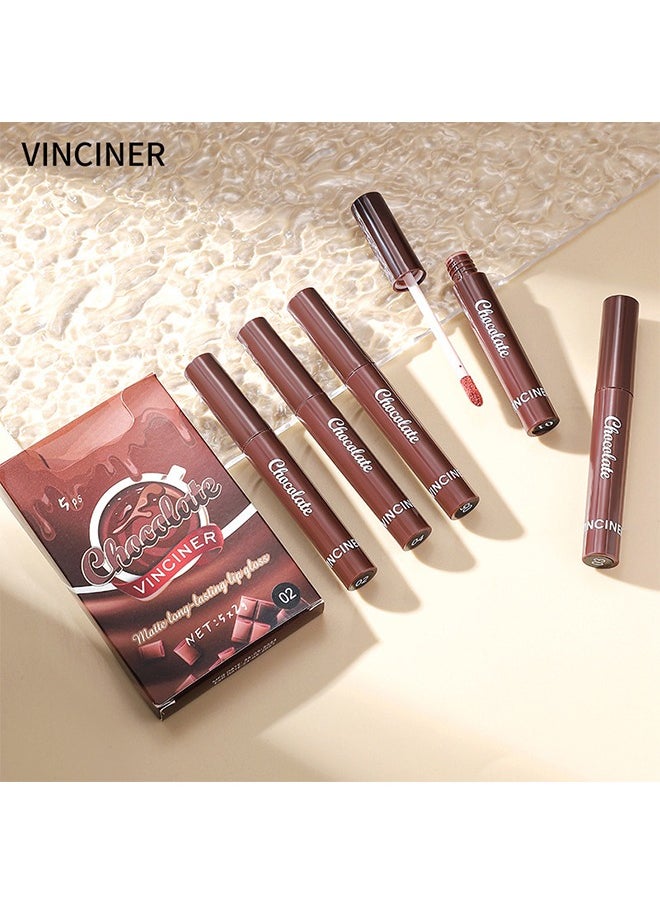 VINCINER - Chocolate Matte Long Lasting Lip Gloss- 5 Colors Nude Lipstick Set Liquid Lipstick- Velvet Lip Gloss Lip Stain Long Lasting Waterproof Nude Pink Lipstick Set for Women Lip Makeup Kits #02 - Image 1
