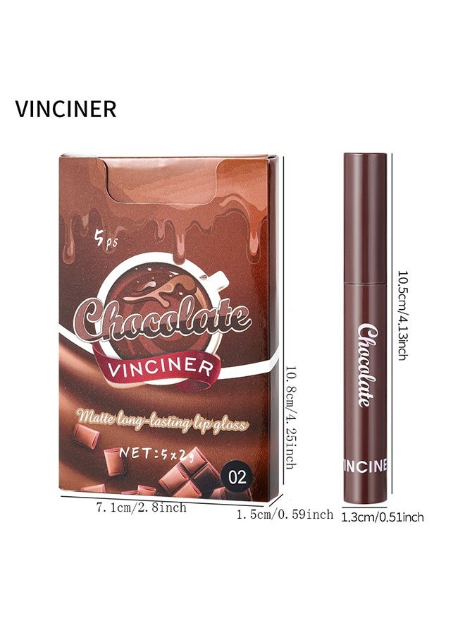 VINCINER - Chocolate Matte Long Lasting Lip Gloss- 5 Colors Nude Lipstick Set Liquid Lipstick- Velvet Lip Gloss Lip Stain Long Lasting Waterproof Nude Pink Lipstick Set for Women Lip Makeup Kits #02 - Image 1