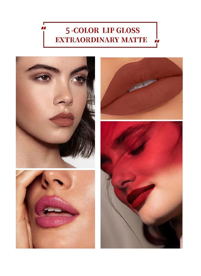 VINCINER - Chocolate Matte Long Lasting Lip Gloss- 5 Colors Nude Lipstick Set Liquid Lipstick- Velvet Lip Gloss Lip Stain Long Lasting Waterproof Nude Pink Lipstick Set for Women Lip Makeup Kits #02 - Image 1