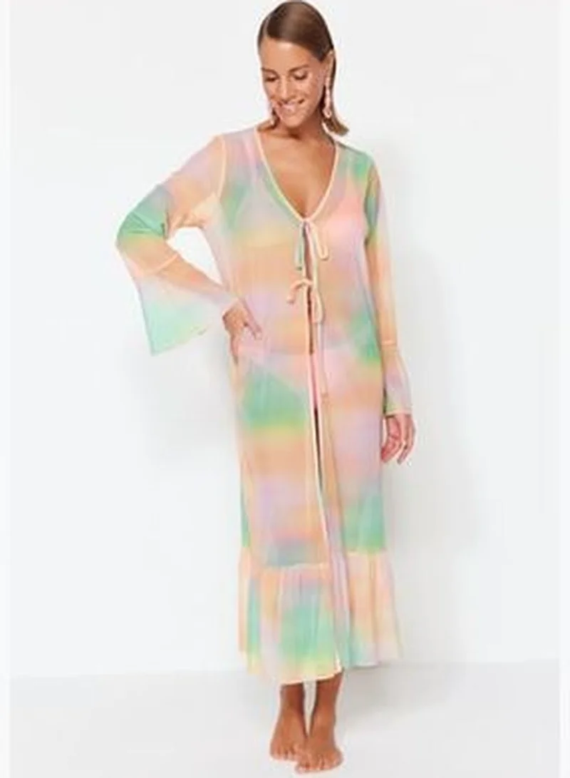 trendyol Gradient Patterned Maxi Knitted Ruffles Kimono & Kaftan TBESS23KM00043