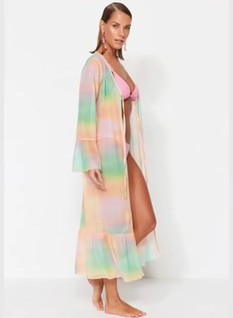 trendyol Gradient Patterned Maxi Knitted Ruffles Kimono & Kaftan TBESS23KM00043