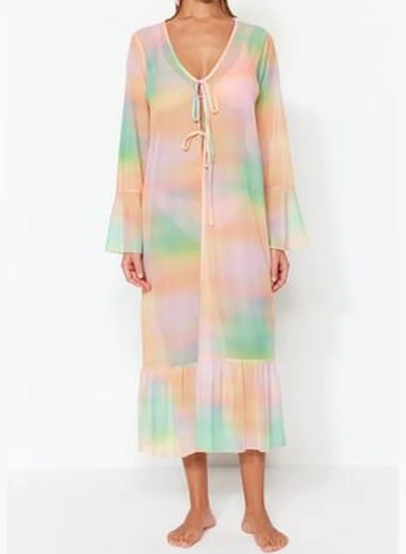 trendyol Gradient Patterned Maxi Knitted Ruffles Kimono & Kaftan TBESS23KM00043