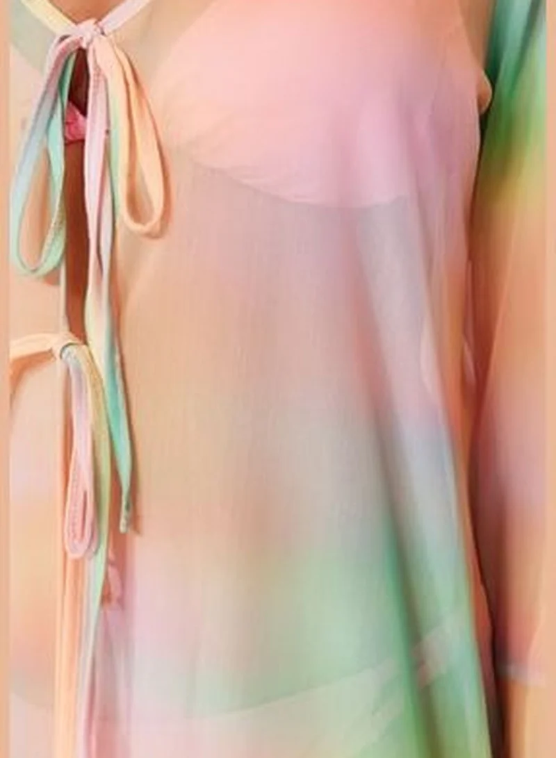 trendyol Gradient Patterned Maxi Knitted Ruffles Kimono & Kaftan TBESS23KM00043