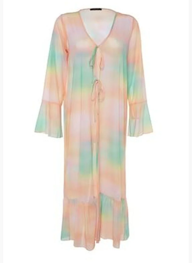 trendyol Gradient Patterned Maxi Knitted Ruffles Kimono & Kaftan TBESS23KM00043