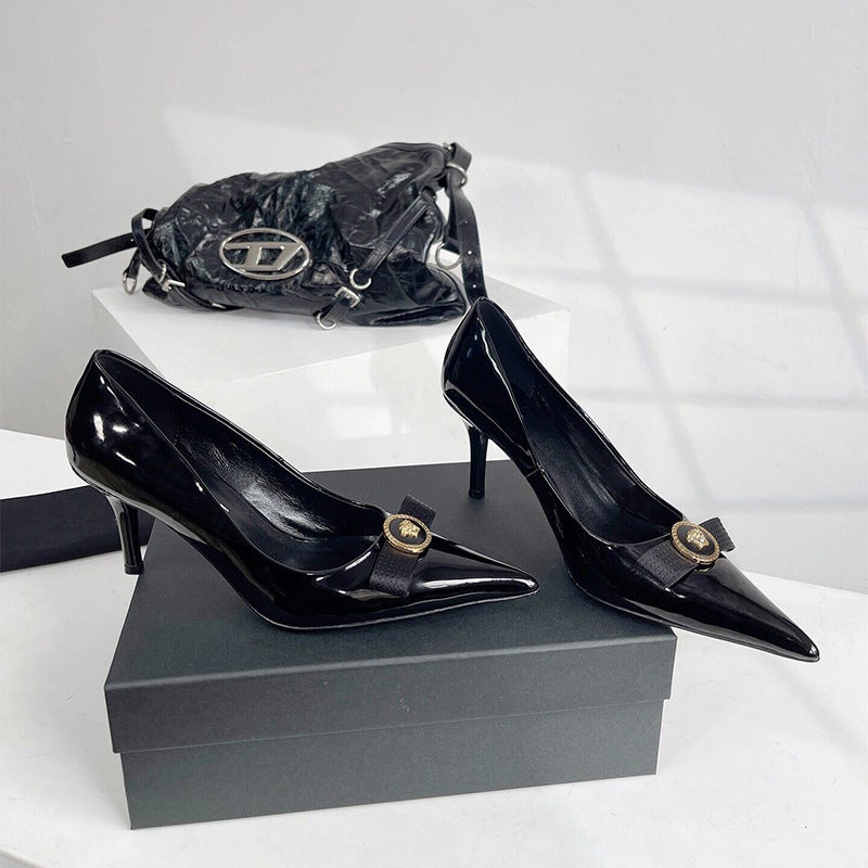 Genuine Leather 32-45 Size High Heels New 2024 Stiletto Heel Pointed Toe Shallow French Style Elegant Ladies Shoes Black - Image 4