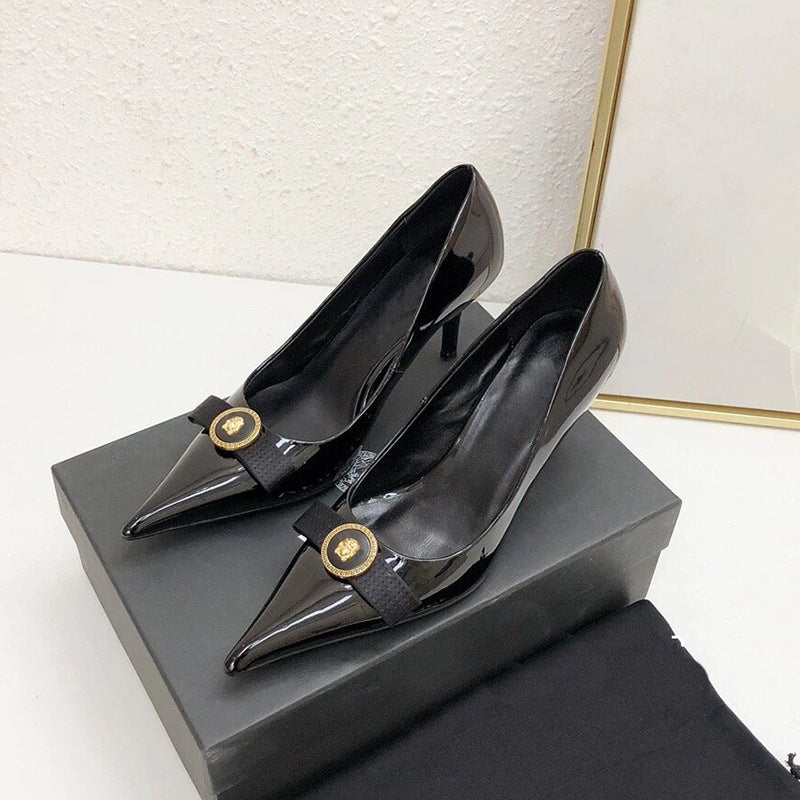 Genuine Leather 32-45 Size High Heels New 2024 Stiletto Heel Pointed Toe Shallow French Style Elegant Ladies Shoes Black - Image 3