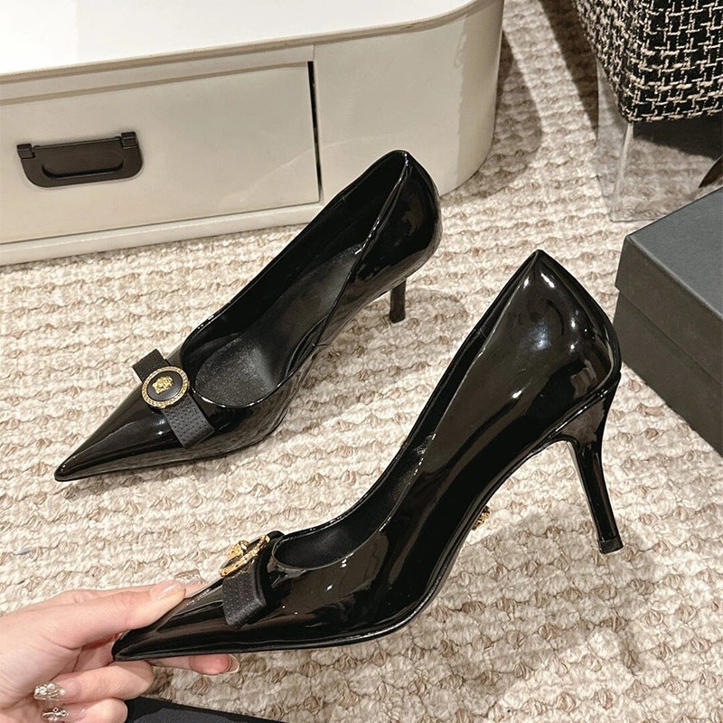 Genuine Leather 32-45 Size High Heels New 2024 Stiletto Heel Pointed Toe Shallow French Style Elegant Ladies Shoes Black - Image 2