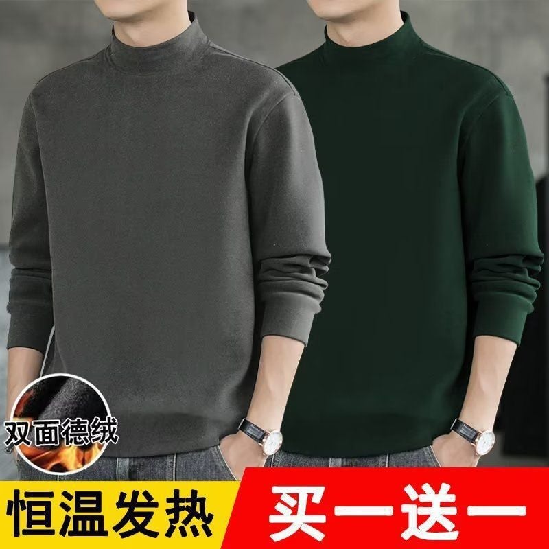 Men'S Thermal Sweatshirt 2025 Autumn Half-High Collar Loose Long-Sleeve T-Shirt Warm Base Layer Men'S Clothing Youth Trend - Image 3
