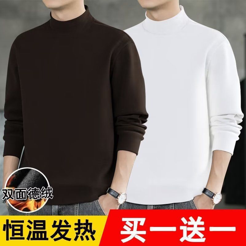 Men'S Thermal Sweatshirt 2025 Autumn Half-High Collar Loose Long-Sleeve T-Shirt Warm Base Layer Men'S Clothing Youth Trend - Image 4
