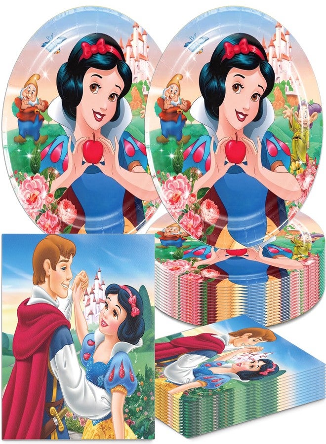 OMTO 40pcs Snow White Party Supplies include 20 plates, 20 napkins for the Snow White Birthday Party Decoration - Image 1