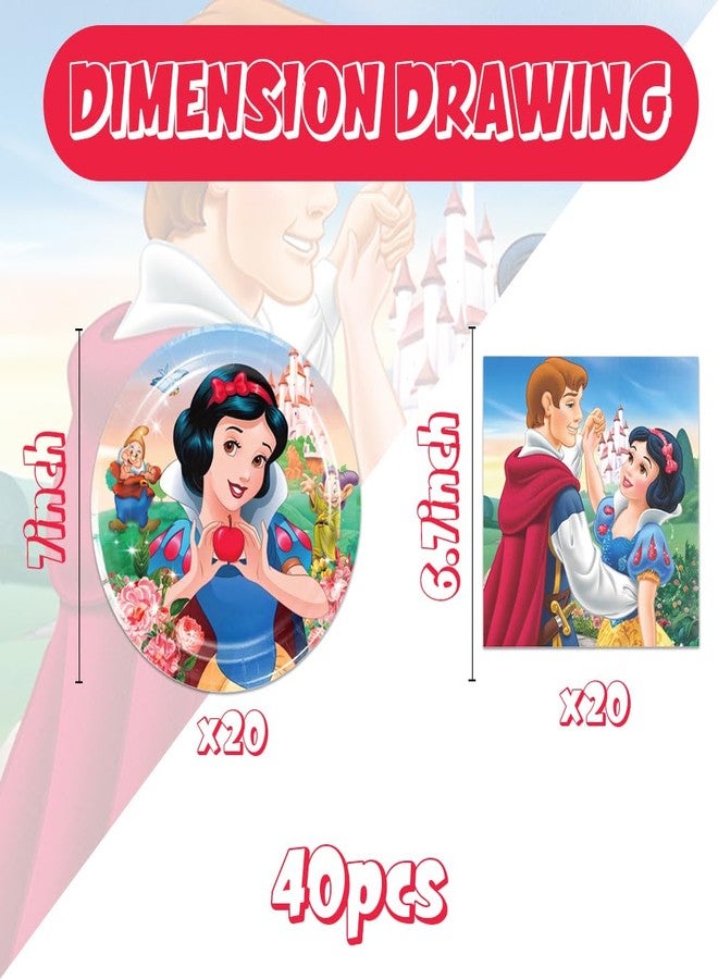 OMTO 40pcs Snow White Party Supplies include 20 plates, 20 napkins for the Snow White Birthday Party Decoration - Image 2
