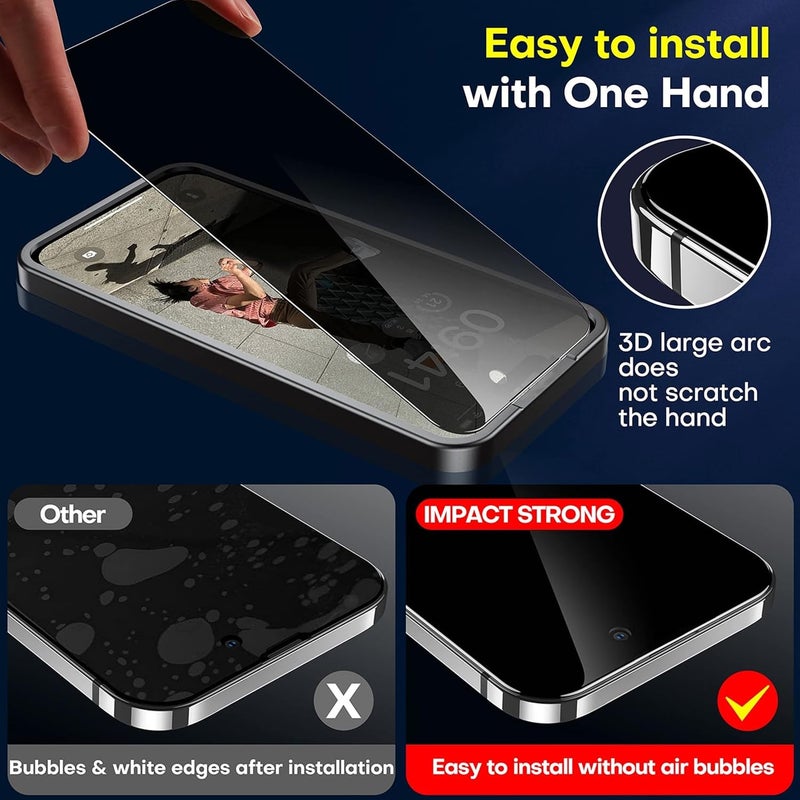 ImpactStrong Anti-Spy Privacy Screen Protector for iPhone 17 (6.3-Inch), 9H Tempered Glass, Shatter-Resistant, Anti-Scratch, Easy Install Kit, Case Friendly, 2-Pack - Image 2