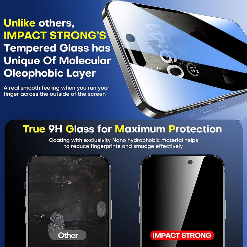 ImpactStrong Anti-Spy Privacy Screen Protector for iPhone 17 (6.3-Inch), 9H Tempered Glass, Shatter-Resistant, Anti-Scratch, Easy Install Kit, Case Friendly, 2-Pack - Image 3