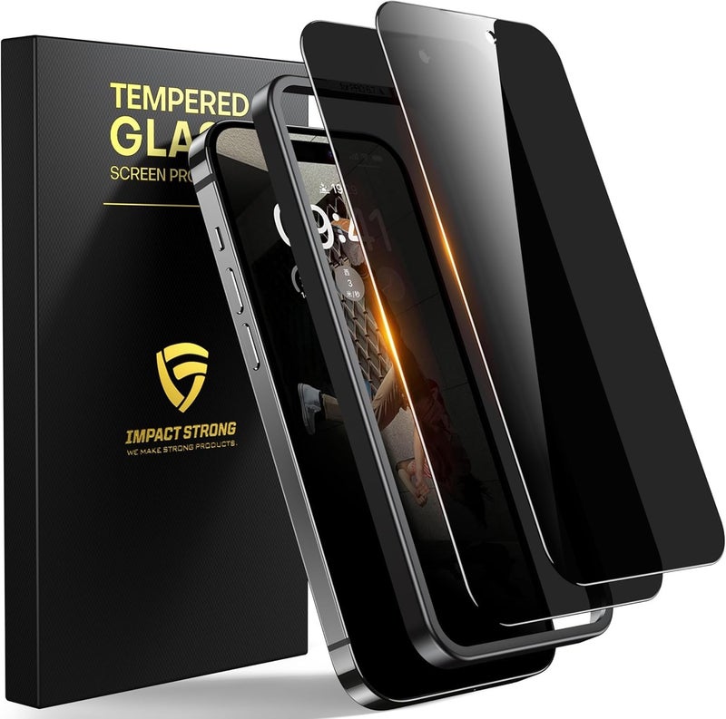 ImpactStrong Anti-Spy Privacy Screen Protector for iPhone 17 (6.3-Inch), 9H Tempered Glass, Shatter-Resistant, Anti-Scratch, Easy Install Kit, Case Friendly, 2-Pack - Image 1