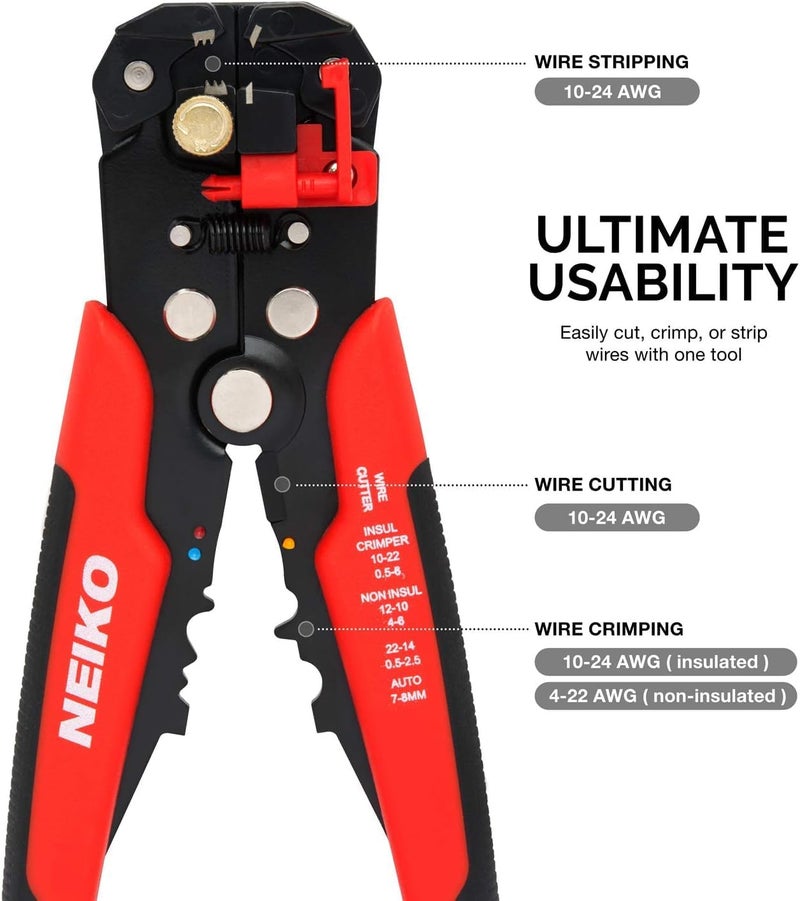 Neiko 01924A 3-in-1 Automatic Wire Stripper, Cutter, and Crimping Tool, Auto Self-Adjusting Pliers that Cut up to 10 AWG - Image 2