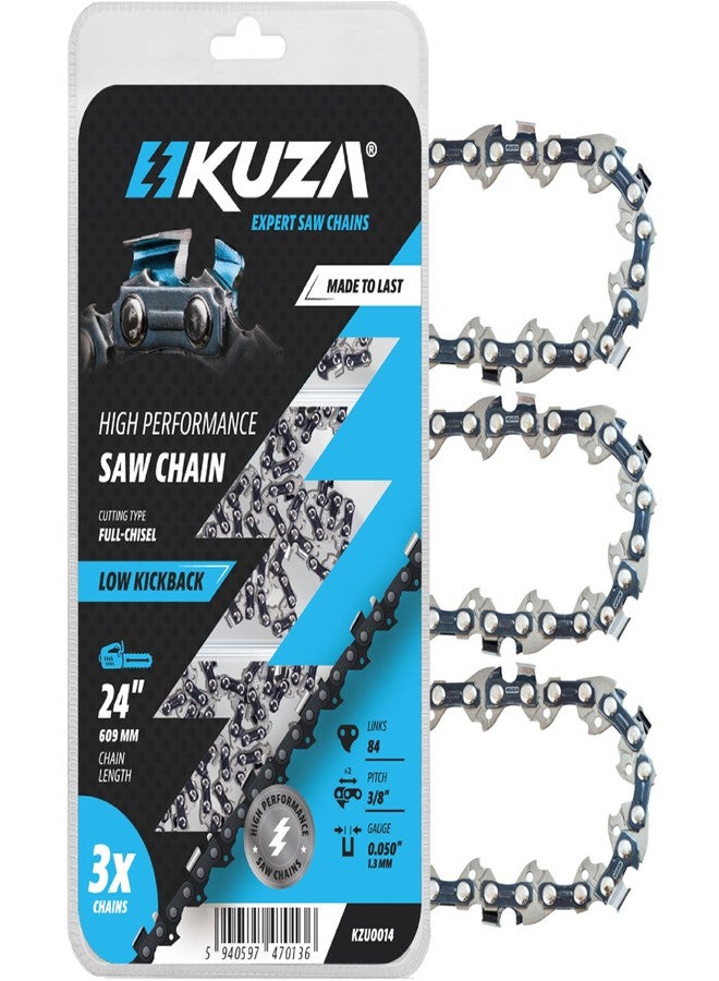 كوزا سلسلة منشار بطول 24 بوصة، خطوة 3/8 بوصة، مقياس 050 بوصة، 84 وصلة قيادة، تناسب Husqvarna 460 (Rancher)، Stihl 33RS 84 25"/24" MS390، MS310، MS361 MS460، MS500، Echo، Jonsered، 72LPX84CQ، E84 (3 سلاسل) - Image 1