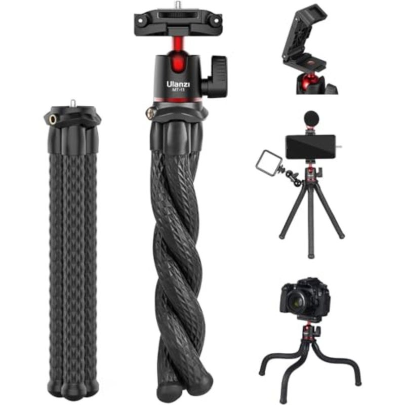 MT-11 Camera Tripod: Mini Flexible Stand with Hidden Phone Holder, Cold Shoe Mount, 1/4'' Screw for Magic Arm Universal for iPhone 13/12 Pro Max/XS Max/X/8, Samsung, Canon, Nikon, Sony Cameras - Image 1