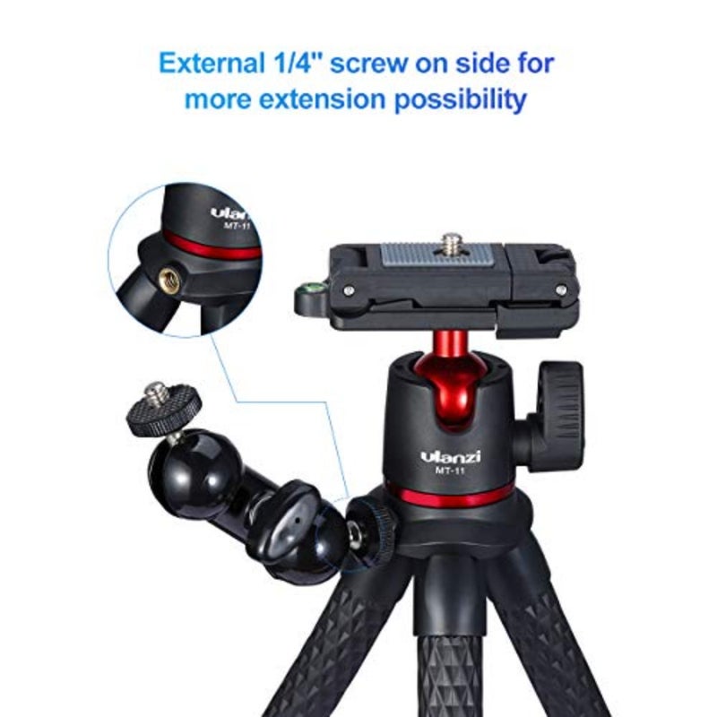 MT-11 Camera Tripod: Mini Flexible Stand with Hidden Phone Holder, Cold Shoe Mount, 1/4'' Screw for Magic Arm Universal for iPhone 13/12 Pro Max/XS Max/X/8, Samsung, Canon, Nikon, Sony Cameras - Image 3