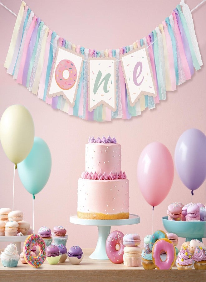 Kriyokiaa Donut Highchair Banner 1st Birthday Girl Sweet One Birthday Party Decorations Rainbow High Chair Banner Photo Background - Image 5
