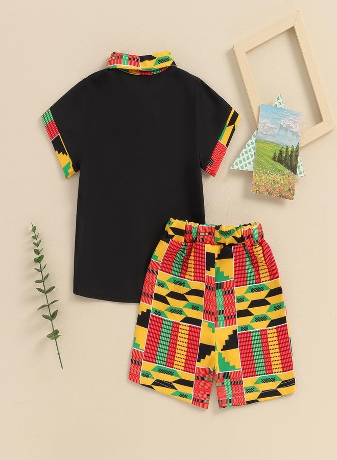Mubineo Toddler Baby Boy Summer African Print Kente Dashiki Clothes Outfits T Shirts Shorts Sets (Black Yellow, 4-5 Years) - Image 3
