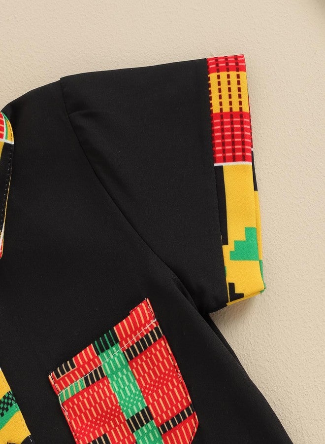 Mubineo Toddler Baby Boy Summer African Print Kente Dashiki Clothes Outfits T Shirts Shorts Sets (Black Yellow, 4-5 Years) - Image 5