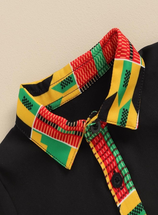 Mubineo Toddler Baby Boy Summer African Print Kente Dashiki Clothes Outfits T Shirts Shorts Sets (Black Yellow, 4-5 Years) - Image 4