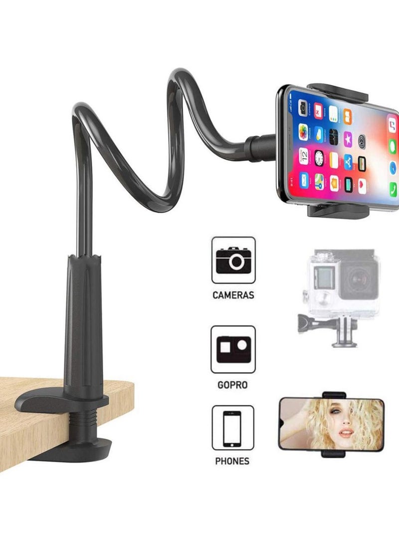 360 Degree Cell Phone Holder, Clamp Universal Lazy Mount Clip Hands Free Flexible Long Arm Bracket Grip for 3.5-6.5 Phones Mobile Stand Baby Monitor for Desk, Bed, Office, Kitchen( Black)  - Image 2