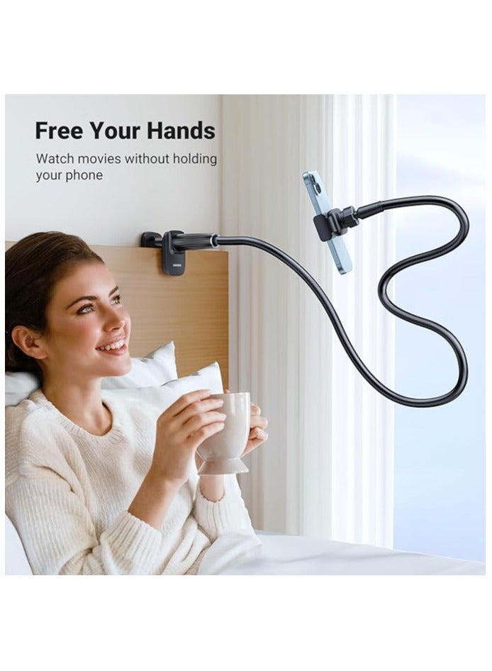 360 Degree Cell Phone Holder, Clamp Universal Lazy Mount Clip Hands Free Flexible Long Arm Bracket Grip for 3.5-6.5 Phones Mobile Stand Baby Monitor for Desk, Bed, Office, Kitchen( Black)