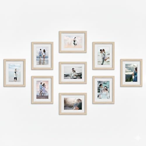 Stuthi Arts مجموعة إطارات صور مثبتة على الحائط من ستوثي آرتس، إطارات متعددة لذكريات العائلة، مجموعة من 9 إطارات صور، 6X8 بوصة (بلوط أبيض) - Image 3