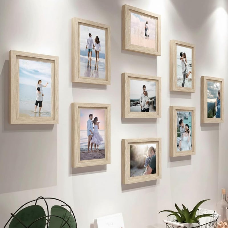 Stuthi Arts مجموعة إطارات صور مثبتة على الحائط من ستوثي آرتس، إطارات متعددة لذكريات العائلة، مجموعة من 9 إطارات صور، 6X8 بوصة (بلوط أبيض) - Image 5