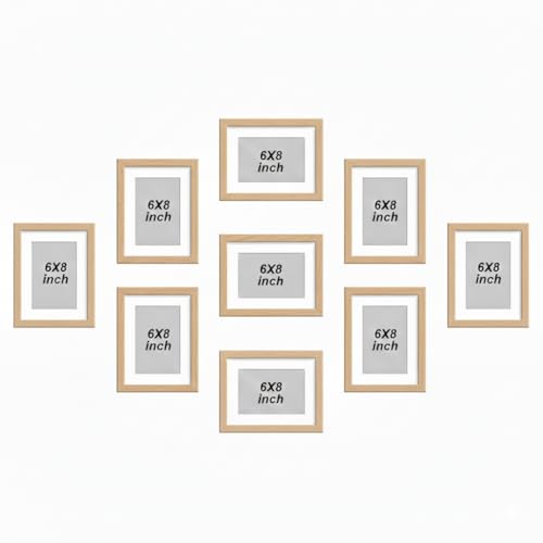 Stuthi Arts مجموعة إطارات صور مثبتة على الحائط من ستوثي آرتس، إطارات متعددة لذكريات العائلة، مجموعة من 9 إطارات صور، 6X8 بوصة (بلوط أبيض) - Image 2