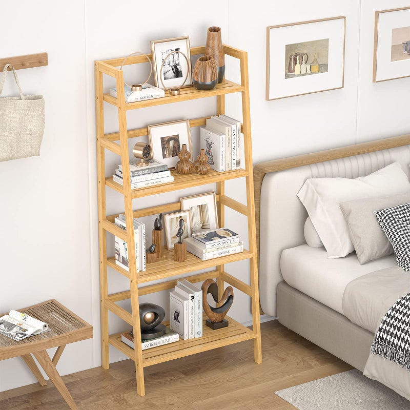 Homykic Bamboo Bookshelf 4-Tier Ladder Shelf, 49.2â€ Freestanding Open Bookcase Book Shelf Bathroom Storage Shelf Unit Plant Stand for Small Space, Bedroom, Living Room, Home Office, Natural - Image 3