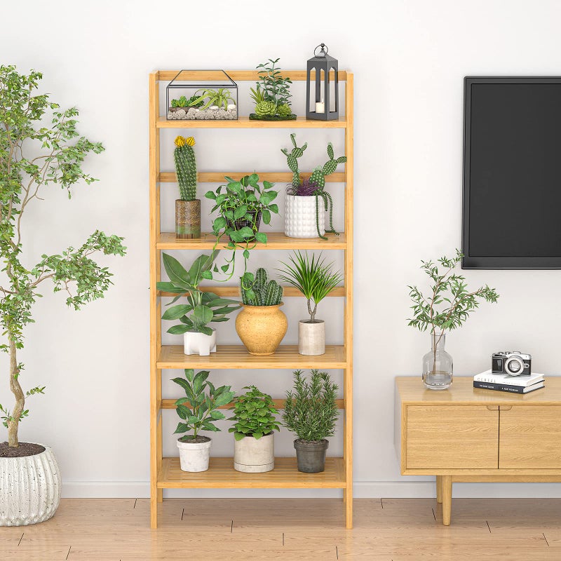 Homykic Bamboo Bookshelf 4-Tier Ladder Shelf, 49.2â€ Freestanding Open Bookcase Book Shelf Bathroom Storage Shelf Unit Plant Stand for Small Space, Bedroom, Living Room, Home Office, Natural - Image 4