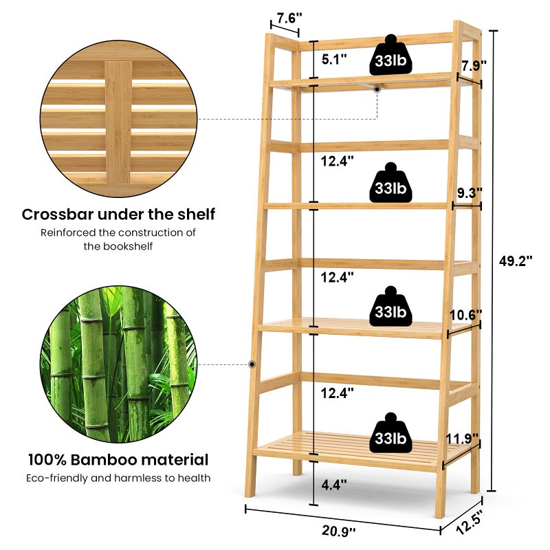 Homykic Bamboo Bookshelf 4-Tier Ladder Shelf, 49.2â€ Freestanding Open Bookcase Book Shelf Bathroom Storage Shelf Unit Plant Stand for Small Space, Bedroom, Living Room, Home Office, Natural - Image 5