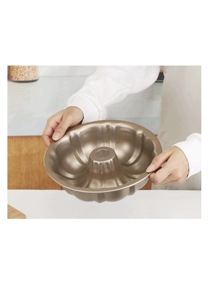 10 Inch Fluted Cake Pan, Nonstick Tube Pan for Baking Pound Cake, Heavy Duty Carbon Steel Round Baking Mold, Easy Release & Easy to Clean, 10 Cup, Champagne Gold - Image 1