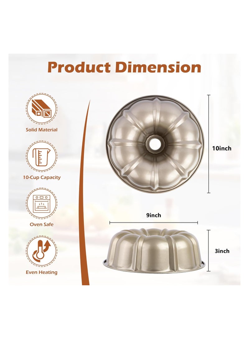 10 Inch Fluted Cake Pan, Nonstick Tube Pan for Baking Pound Cake, Heavy Duty Carbon Steel Round Baking Mold, Easy Release & Easy to Clean, 10 Cup, Champagne Gold - Image 2