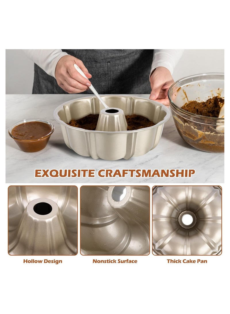 10 Inch Fluted Cake Pan, Nonstick Tube Pan for Baking Pound Cake, Heavy Duty Carbon Steel Round Baking Mold, Easy Release & Easy to Clean, 10 Cup, Champagne Gold - Image 3