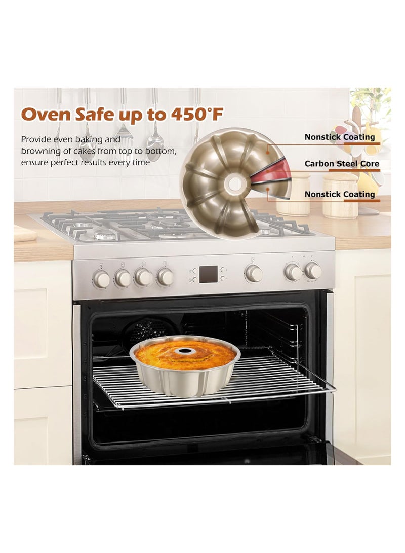 10 Inch Fluted Cake Pan, Nonstick Tube Pan for Baking Pound Cake, Heavy Duty Carbon Steel Round Baking Mold, Easy Release & Easy to Clean, 10 Cup, Champagne Gold - Image 4