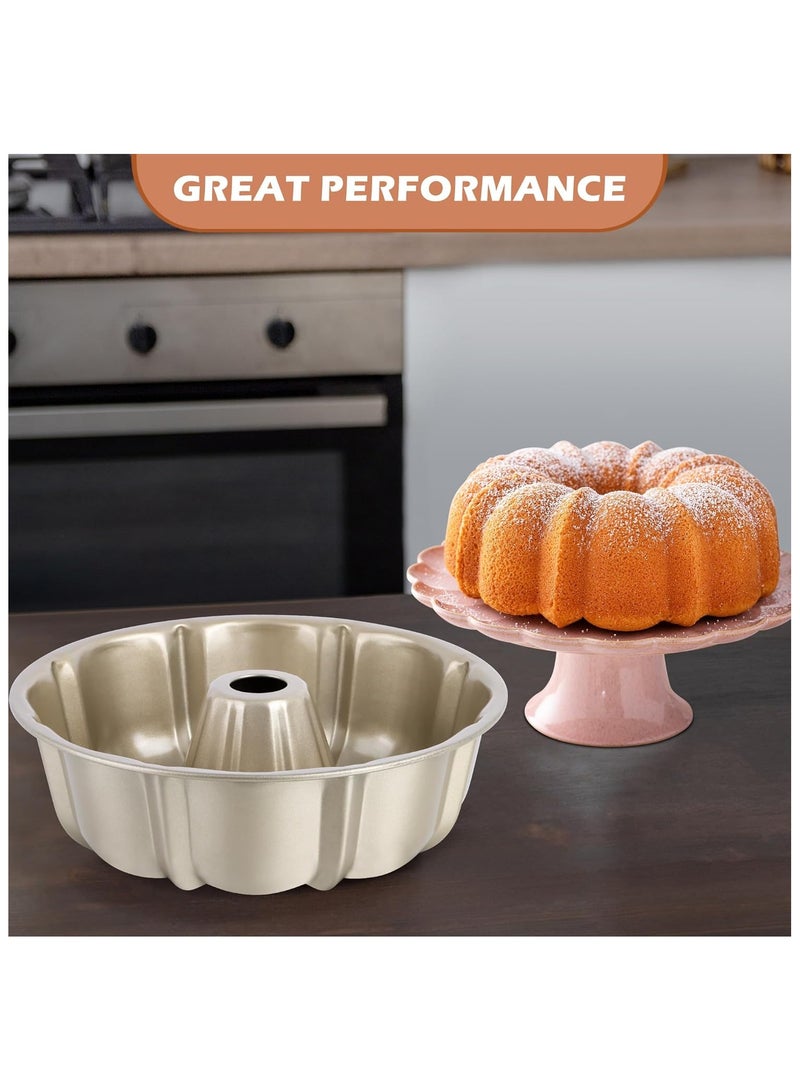 10 Inch Fluted Cake Pan, Nonstick Tube Pan for Baking Pound Cake, Heavy Duty Carbon Steel Round Baking Mold, Easy Release & Easy to Clean, 10 Cup, Champagne Gold - Image 5