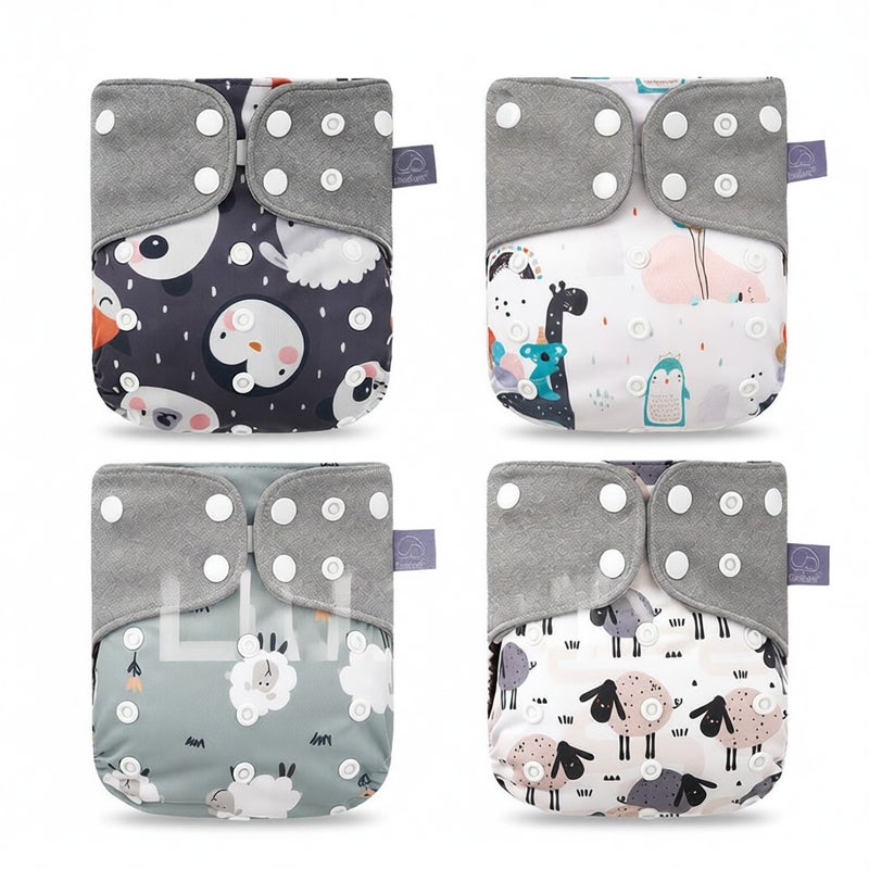 4pcs/pack Baby Cloth Diapers Washable Reusable Pocket Cloth Diaper Quick Dry Breathable Waterproof One Size Adjustable for Baby Girls Boys Infants - Image 1