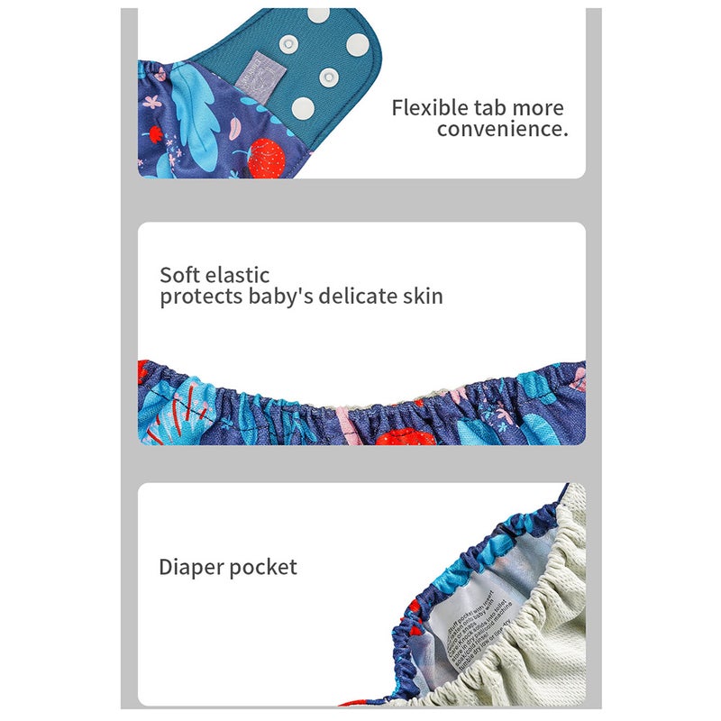 4pcs/pack Baby Cloth Diapers Washable Reusable Pocket Cloth Diaper Quick Dry Breathable Waterproof One Size Adjustable for Baby Girls Boys Infants - Image 4