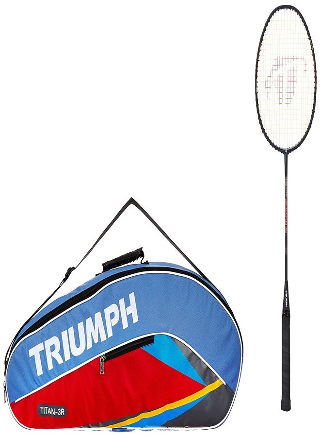 ترايامف مضرب تنس الريشة خفيف الوزن من مادة الجرافيت المركبة من تريومف سونيك مع حقيبة تنس الريشة ذات حجرتين من نوع تيتان-6R باللونين السماوي والأحمر - Image 2